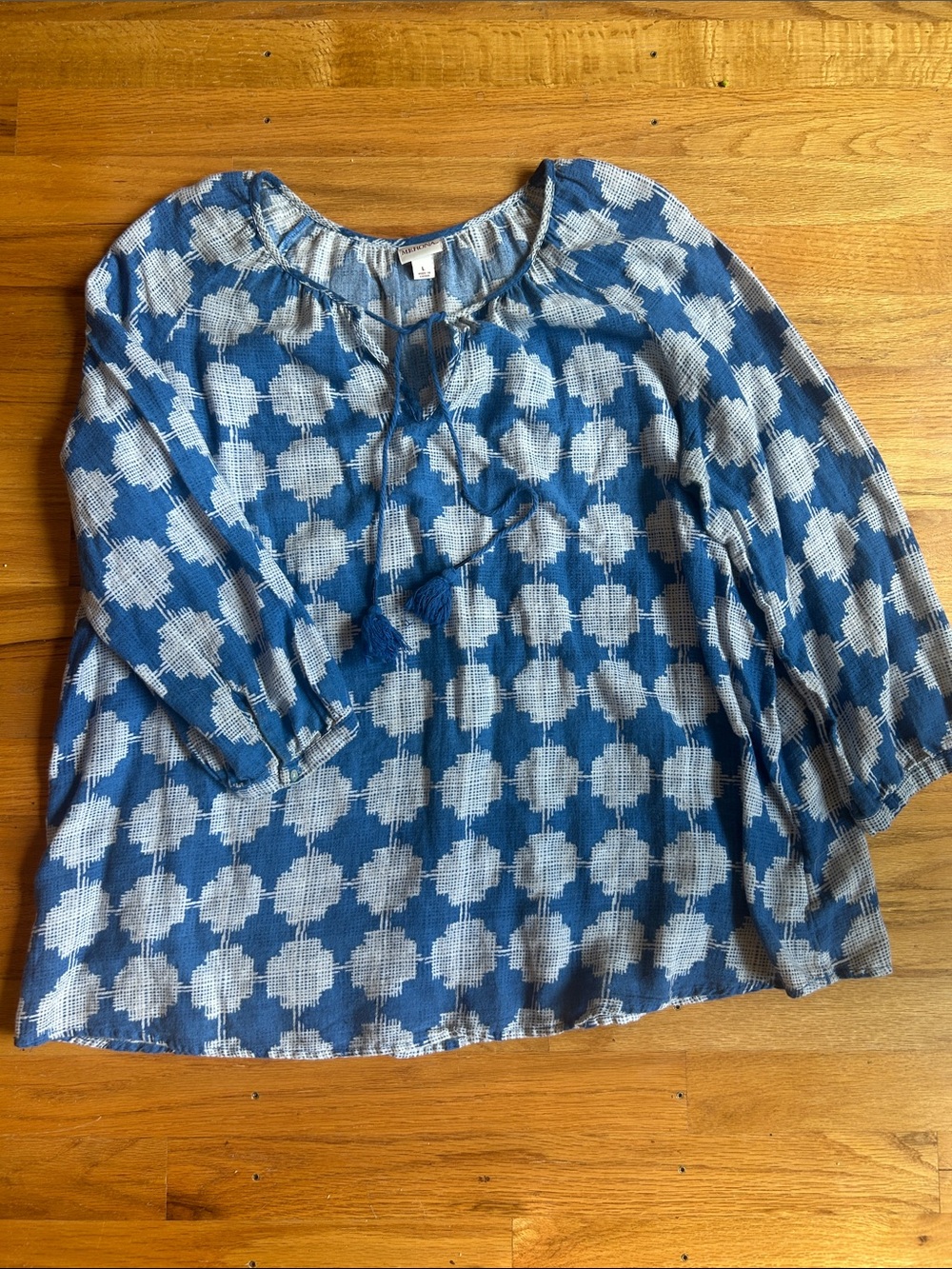 Merona Blue and White Patterned Peasant Tunic